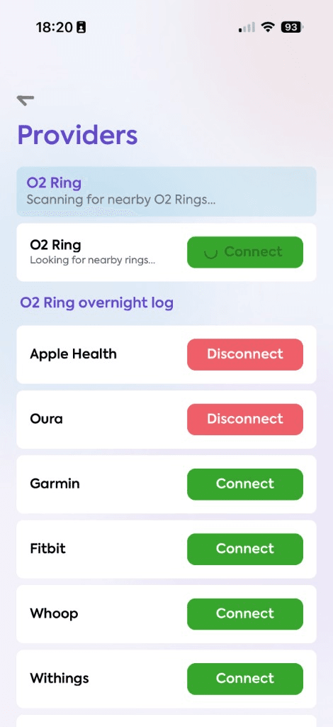 Providers screen with Apple Health listed among connected health apps